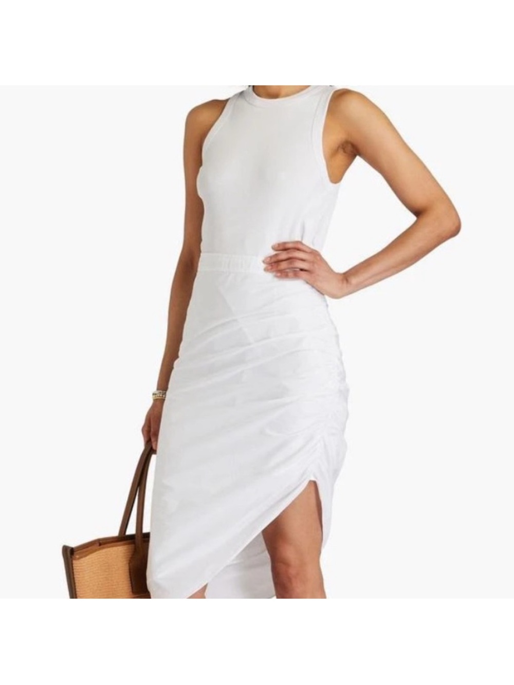 Veronica Beard White High-Low Sleeveless Midi Ruched Dress